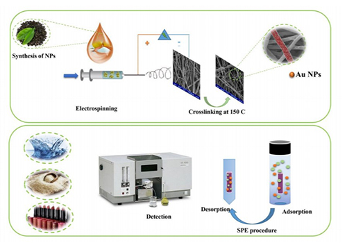 Using PVA/CA/Au NPs electrospun nanofibers as a green nanosorbent to preconcentrate and determine Pb2+ and Cu2+ in rice samples, water sources and cosmetics