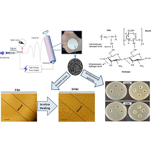 Wound dressing based on electrospun PVA/chitosan/starch nanofibrous mats: Fabrication, antibacterial and cytocompatibility evaluation and in vitro healing assay